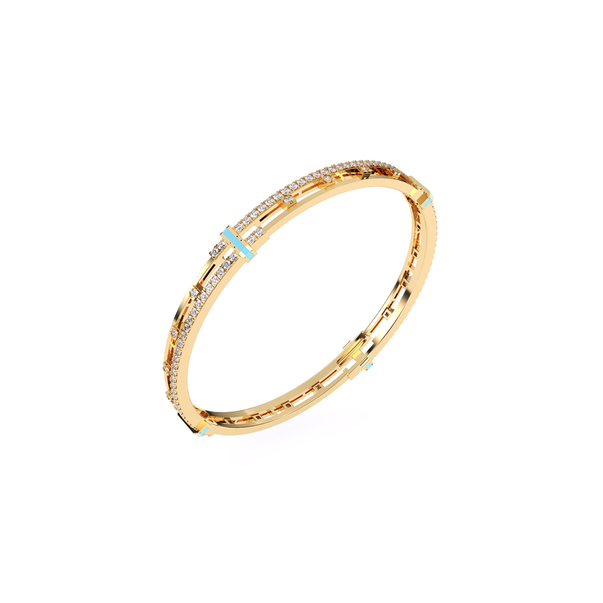 Stylish Round Diamond Two Row Bangle